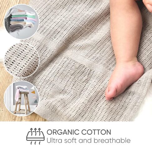 2-Pack 100% Organic Cotton Cellular Baby Blankets with Gifting Ribbon – Soft, All Natural & Breathable – Ideal Shower Gift - Nursery/Stroller/Bassinet/Crib – Blue in Saudi Arabia