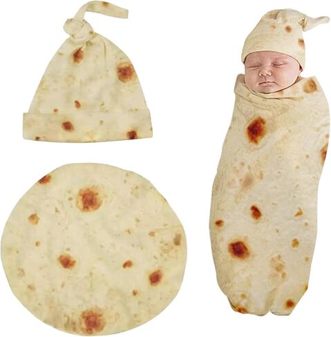 Camidy Burrito Swaddle Blanket with Hat Set, Tortilla Baby Swaddles Up Newborn Soft Sleep Sacks Funny Shower for Baby Gifts Boys Girls in Kuwait