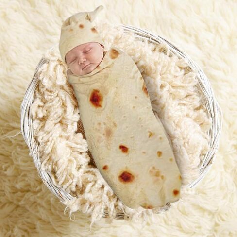 Camidy Burrito Swaddle Blanket with Hat Set, Tortilla Baby Swaddles Up Newborn Soft Sleep Sacks Funny Shower for Baby Gifts Boys Girls in Kuwait
