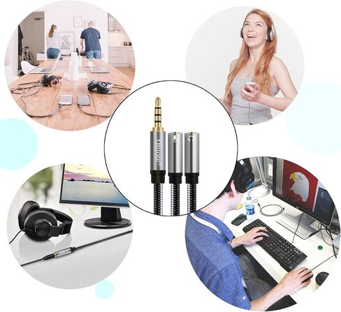 Oluote Headset Splitter Headphone Mic Y Adapter Cable,TRRS Male to 2 TRS Female Microphone and Headphone Cable, Compatible for PS4 Xbox Laptop PC Smartphone etc (32.8FT) in Kuwait