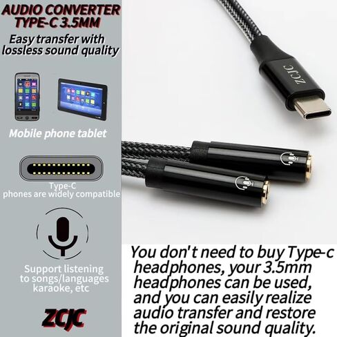 USB Type C to Dual 3.5mm 4-Pole (TRRS) Motherboard Audio Adapter, USB-C Smartphone, Laptop, Tablet to Two Headphones, Speakers, TRRS Microphone in Saudi Arabia