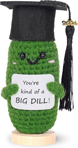 AICase 2024 Graduation Gifts Emotional Support Pickle with Base, Handmade Positive Crochet Cute Decorative Cool Funny College Graduate Grad Gifts for Women/Men/Her/Him/Male/Female/Adult in Saudi Arabia