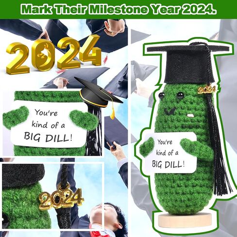 AICase 2024 Graduation Gifts Emotional Support Pickle with Base, Handmade Positive Crochet Cute Decorative Cool Funny College Graduate Grad Gifts for Women/Men/Her/Him/Male/Female/Adult in Saudi Arabia