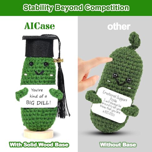 AICase 2024 Graduation Gifts Emotional Support Pickle with Base, Handmade Positive Crochet Cute Decorative Cool Funny College Graduate Grad Gifts for Women/Men/Her/Him/Male/Female/Adult in Saudi Arabia