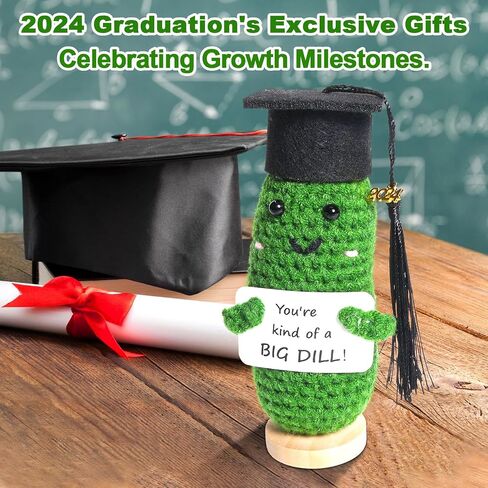 AICase 2024 Graduation Gifts Emotional Support Pickle with Base, Handmade Positive Crochet Cute Decorative Cool Funny College Graduate Grad Gifts for Women/Men/Her/Him/Male/Female/Adult in Saudi Arabia