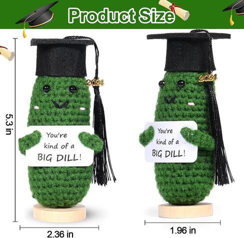 AICase 2024 Graduation Gifts Emotional Support Pickle with Base, Handmade Positive Crochet Cute Decorative Cool Funny College Graduate Grad Gifts for Women/Men/Her/Him/Male/Female/Adult in Saudi Arabia