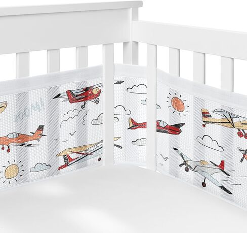 Sweet Jojo Designs + BreathableBaby Vintage Airplane Boy Breathable Mesh Crib Liner Baby and Infant Yellow Orange Red White Blue Airplanes Air Plane Transportation Clouds Sun Sky Aviator in Saudi Arabia