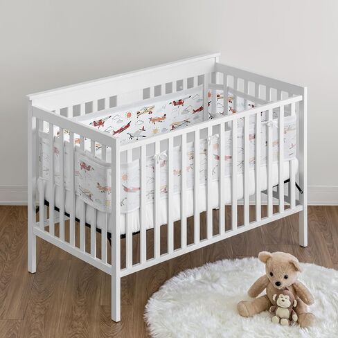 Sweet Jojo Designs + BreathableBaby Vintage Airplane Boy Breathable Mesh Crib Liner Baby and Infant Yellow Orange Red White Blue Airplanes Air Plane Transportation Clouds Sun Sky Aviator in Saudi Arabia