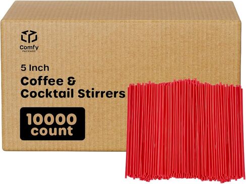 Comfy Package [5 Inch - 1000 Count] Coffee & Cocktail Stirrers/Straws Disposable Plastic Sip Stir Sticks – Red in Kuwait