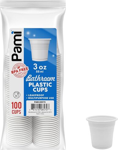 PAMI Plastic Bathroom Cups, 3oz [Pack of 100]- Disposable Mini Mouthwash Cups- Food-Safe & BPA-Free Rinse Cups- Multipurpose & Leakproof Stackable Bath Cups- Great for Medicine, Espresso, Shots in Saudi Arabia