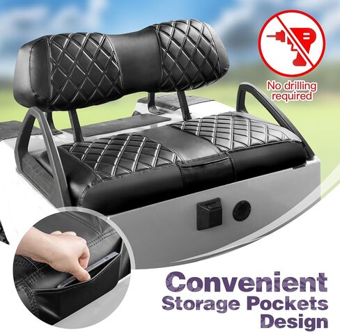 Golf Cart Diamond Seat Covers with Pocket for Yamaha Drive/Drive 2 Original Regular Seat Cushion,Golf Cart Vinyl Replacement Front Seat Cover,No Stapler,Black in Saudi Arabia