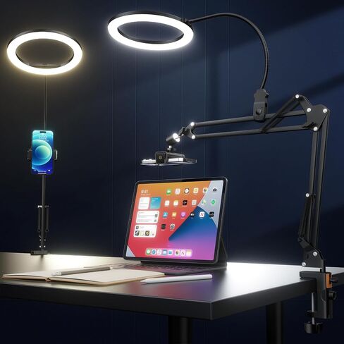 UBeesize 10" Ring Light with Overhead Phone Mount, LED Selfie Light with Stand and Phone Holder, Desk Light for iPhone, Desk Tripod for Video Recording, YouTube, TikTok, Live Stream, Cooking, Vlog in Saudi Arabia