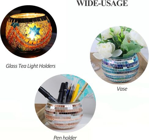 Mosaic Glass Tea Light Holders Romantic Stained Votive Candle Holder, MIATTCLD Round Handmade Tealight Candle Holder for Table Centerpieces, Christmas, Valentine, Birthday Party, Home Decor (G) in Kuwait