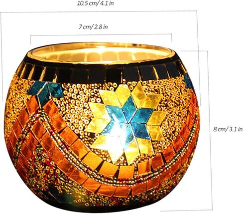 Mosaic Glass Tea Light Holders Romantic Stained Votive Candle Holder, MIATTCLD Round Handmade Tealight Candle Holder for Table Centerpieces, Christmas, Valentine, Birthday Party, Home Decor (G) in Kuwait