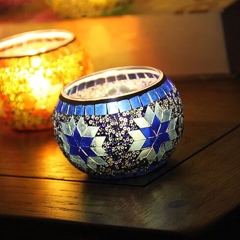 Mosaic Glass Tea Light Holders Romantic Stained Votive Candle Holder, MIATTCLD Round Handmade Tealight Candle Holder for Table Centerpieces, Christmas, Valentine, Birthday Party, Home Decor (G) in Saudi Arabia