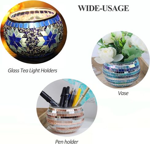 Mosaic Glass Tea Light Holders Romantic Stained Votive Candle Holder, MIATTCLD Round Handmade Tealight Candle Holder for Table Centerpieces, Christmas, Valentine, Birthday Party, Home Decor (G) in Saudi Arabia