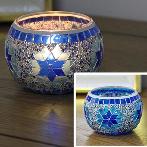 Mosaic Glass Tea Light Holders Romantic Stained Votive Candle Holder, MIATTCLD Round Handmade Tealight Candle Holder for Table Centerpieces, Christmas, Valentine, Birthday Party, Home Decor (G) in Saudi Arabia