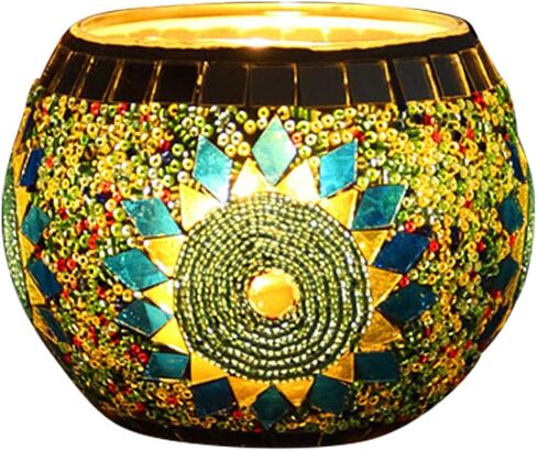 Mosaic Glass Tea Light Holders Romantic Stained Votive Candle Holder, MIATTCLD Round Handmade Tealight Candle Holder for Table Centerpieces, Christmas, Valentine, Birthday Party, Home Decor (G) in Saudi Arabia