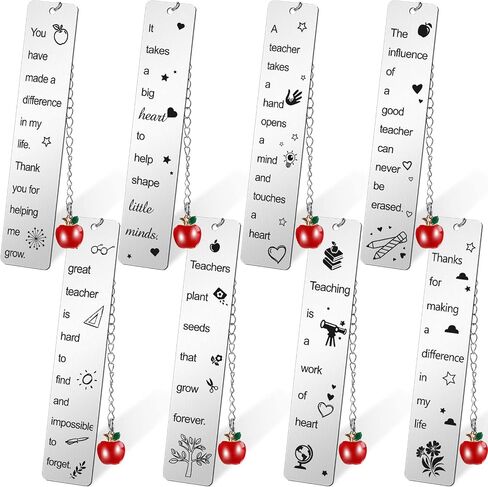 Yahenda 8 Pcs Teacher Bookmarks Appreciation Gifts Christmas Metal Teacher Bookmark with Apple Pendant Thank You Gifts from Students Book Page Marker for Teachers of High School College Elementary in Saudi Arabia