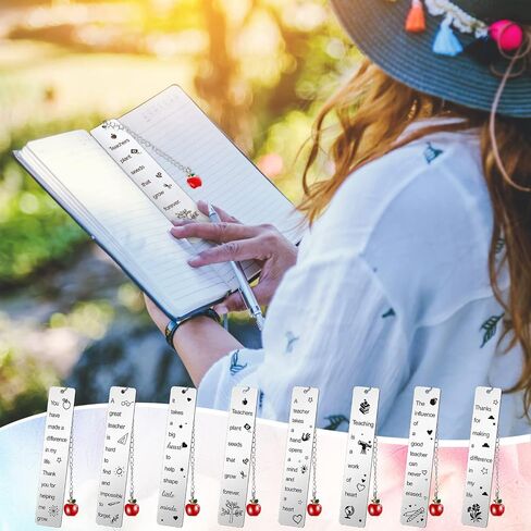 Yahenda 8 Pcs Teacher Bookmarks Appreciation Gifts Christmas Metal Teacher Bookmark with Apple Pendant Thank You Gifts from Students Book Page Marker for Teachers of High School College Elementary in Saudi Arabia