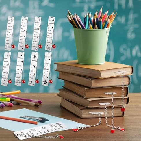 Yahenda 8 Pcs Teacher Bookmarks Appreciation Gifts Christmas Metal Teacher Bookmark with Apple Pendant Thank You Gifts from Students Book Page Marker for Teachers of High School College Elementary in Saudi Arabia