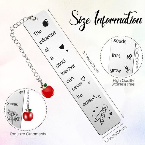Yahenda 8 Pcs Teacher Bookmarks Appreciation Gifts Christmas Metal Teacher Bookmark with Apple Pendant Thank You Gifts from Students Book Page Marker for Teachers of High School College Elementary in Saudi Arabia