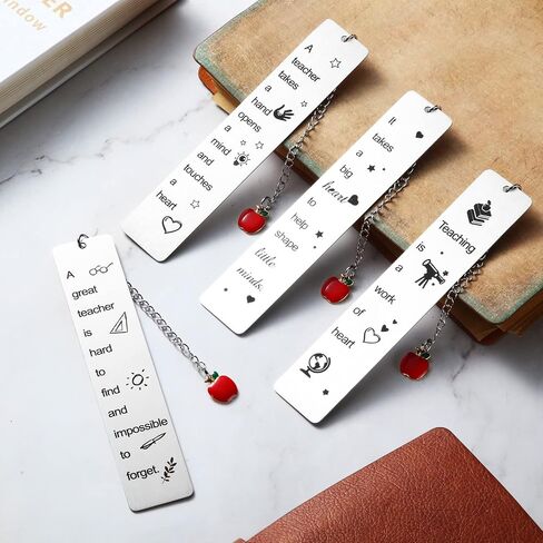 Yahenda 8 Pcs Teacher Bookmarks Appreciation Gifts Christmas Metal Teacher Bookmark with Apple Pendant Thank You Gifts from Students Book Page Marker for Teachers of High School College Elementary in Saudi Arabia