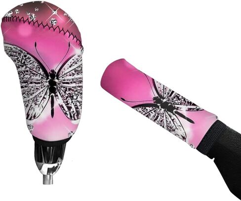 غطاء مقبض ناقل الحركة التلقائي على شكل فراشة من Bling Butterfly ومجموعة غطاء فرامل اليد، قماش النيوبرين قابل للغسل، مناسب عالمي للسيارة، وسيارات الدفع الرباعي، والشاحنات، والسيدان، وردي in Saudi Arabia