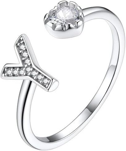 Suplight 925 Sterling Silver Heart Initial Rings for Women Teen Girls Capital Letter Initial Stackable Rings for Women Girls Alphabet Letter Adjustable Heart Rings Rings Jewelry Gifts for Women in Kuwait