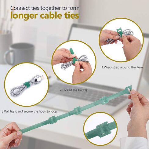 Reusable Cable Ties, Adhesive Cable Straps Wrap Cable Ties 20pcs 8'' Length Black 20pcs 6'' Yellow 20pcs 4'' Green in Saudi Arabia
