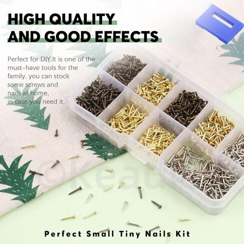 Keadic 1600Pcs Small Tiny Nails Assortment Set with Storage Case, 1x6mm, 1x8mm 1x10mm Mini Finish Nails for Wooden DIY Decorative Pictures Boxes (Gold/Silver/Bronze) in Saudi Arabia