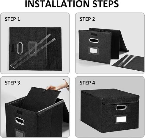 TIANSE Portable Linen Storage Box with Lids (3 Pack, Black), Art Deco Style, Foldable Decorative Organizer for Letters, Legal Documents, Office Supplies, Home Use in Saudi Arabia