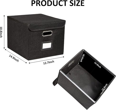 TIANSE Portable Linen Storage Box with Lids (3 Pack, Black), Art Deco Style, Foldable Decorative Organizer for Letters, Legal Documents, Office Supplies, Home Use in Saudi Arabia