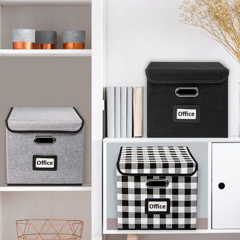 TIANSE Portable Linen Storage Box with Lids (3 Pack, Black), Art Deco Style, Foldable Decorative Organizer for Letters, Legal Documents, Office Supplies, Home Use in Saudi Arabia