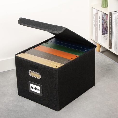 TIANSE Portable Linen Storage Box with Lids (3 Pack, Black), Art Deco Style, Foldable Decorative Organizer for Letters, Legal Documents, Office Supplies, Home Use in Saudi Arabia
