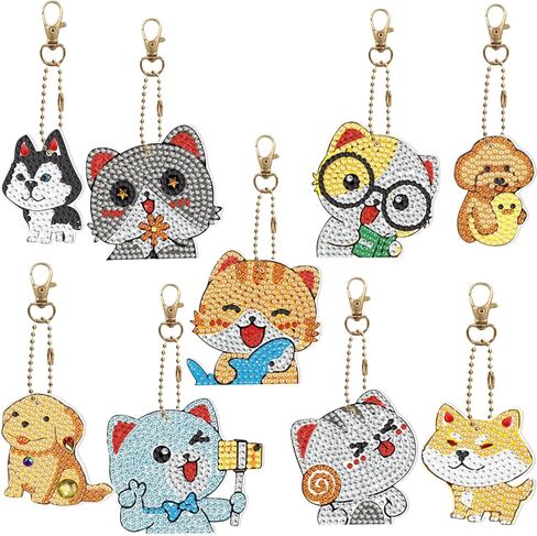 Zakrafo 9PCS Diamond Art Keychains Diamond Art Kits for Adults Keychains Cats and Dogs DIY Keychain for Crafts Gift Keychain Bags Accessories in Kuwait