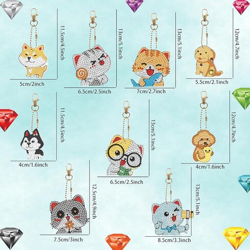 Zakrafo 9PCS Diamond Art Keychains Diamond Art Kits for Adults Keychains Cats and Dogs DIY Keychain for Crafts Gift Keychain Bags Accessories in Kuwait