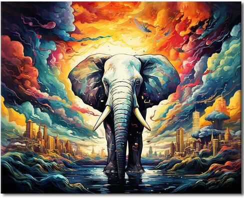 TUMOVO Animal Paint by Number, Paint by Numbers for Adults Beginner, Colorful Elephant DIY Oil Painting by Numbers on Canvas with Brushes Perfect Gifts - 16x20 Inch, Without Frame in Saudi Arabia