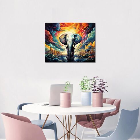 TUMOVO Animal Paint by Number, Paint by Numbers for Adults Beginner, Colorful Elephant DIY Oil Painting by Numbers on Canvas with Brushes Perfect Gifts - 16x20 Inch, Without Frame in Saudi Arabia