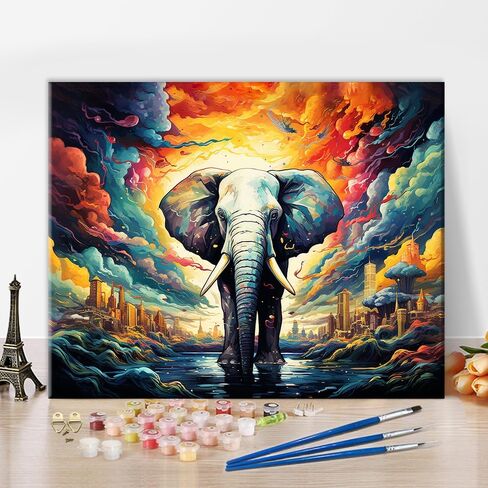TUMOVO Animal Paint by Number, Paint by Numbers for Adults Beginner, Colorful Elephant DIY Oil Painting by Numbers on Canvas with Brushes Perfect Gifts - 16x20 Inch, Without Frame in Saudi Arabia