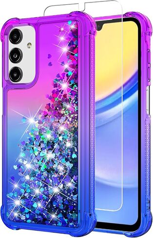 حافظة لهاتف Samsung Galay A15 5G، مع غطاء عدسة الكاميرا وواقي شاشة HD، [درجة عسكرية] حامل حلقي للسيارة ومسند هجين صلب من مادة TPU الناعمة المقاومة للصدمات لهاتف Galaxy A15 5G، أسود in Kuwait