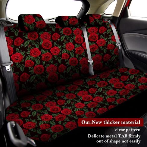 Fabbay 15 Pcs Red Rose Car Seat Covers Full Set Red Rose Steering Wheel Cover Auto Front Seats and Back Bench Protector Cover with Seat Belt Cover, Armrest Cover and Cupholder Pad for Car SUV Truck in Saudi Arabia