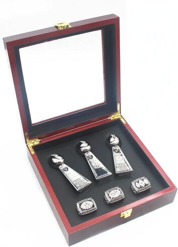 LV 1976 1980 1983 كأس العالم لبطولة السوبر لكرة القدم (المواد المعدنية) وخواتم طبق الأصل لأبطال ريدرز مع صندوق خشبي مقاس 11 هدايا للرجال والنساء والأطفال والآباء in Kuwait