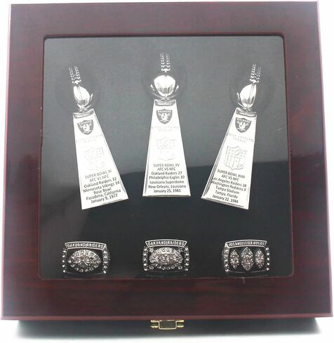 LV 1976 1980 1983 كأس العالم لبطولة السوبر لكرة القدم (المواد المعدنية) وخواتم طبق الأصل لأبطال ريدرز مع صندوق خشبي مقاس 11 هدايا للرجال والنساء والأطفال والآباء in Kuwait