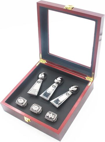 LV 1976 1980 1983 كأس العالم لبطولة السوبر لكرة القدم (المواد المعدنية) وخواتم طبق الأصل لأبطال ريدرز مع صندوق خشبي مقاس 11 هدايا للرجال والنساء والأطفال والآباء in Kuwait