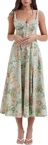 Women Y2k Square Neck Long Dress Low Cut Sleeveless Midi Dress Bustier Lace Trim Spaghetti Strap Going Out Swing Sundress in Saudi Arabia