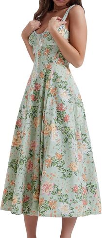 Women Y2k Square Neck Long Dress Low Cut Sleeveless Midi Dress Bustier Lace Trim Spaghetti Strap Going Out Swing Sundress in Saudi Arabia