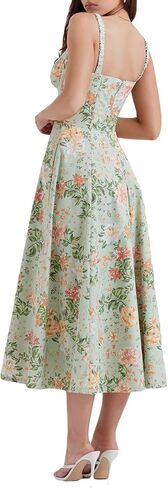 Women Y2k Square Neck Long Dress Low Cut Sleeveless Midi Dress Bustier Lace Trim Spaghetti Strap Going Out Swing Sundress in Saudi Arabia