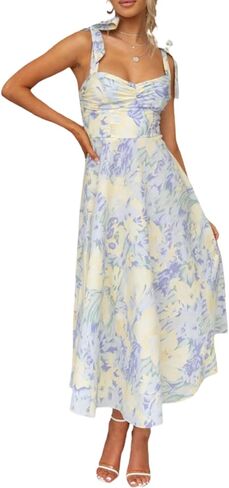 Women Y2k Square Neck Long Dress Low Cut Sleeveless Midi Dress Bustier Lace Trim Spaghetti Strap Going Out Swing Sundress in Saudi Arabia