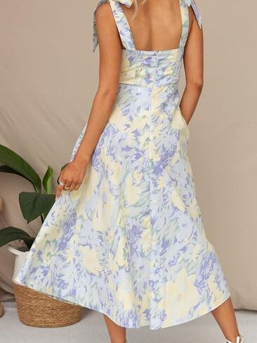 Women Y2k Square Neck Long Dress Low Cut Sleeveless Midi Dress Bustier Lace Trim Spaghetti Strap Going Out Swing Sundress in Saudi Arabia